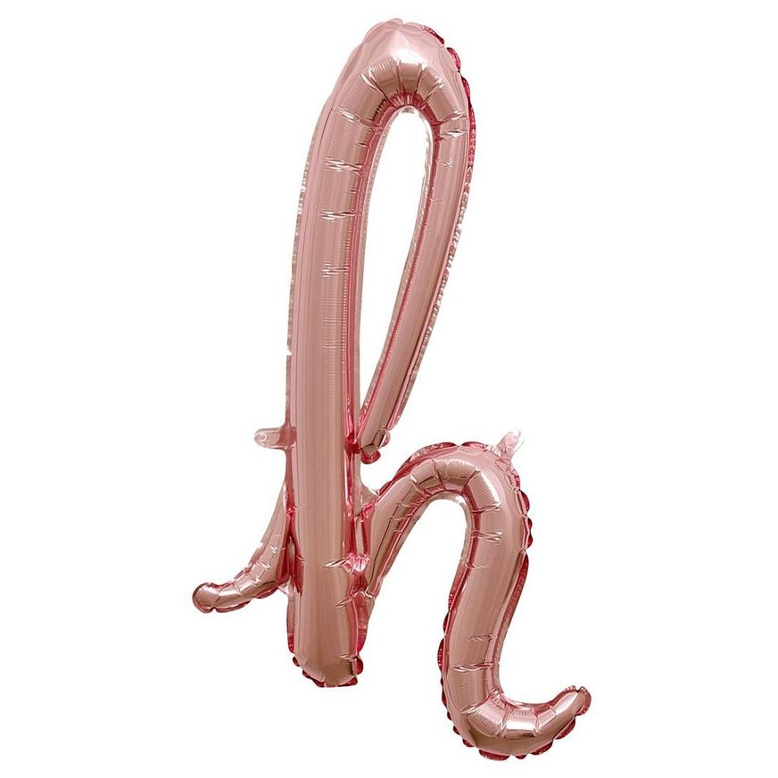 Air-Filled Rose Gold Lowercase Cursive Letter (h) Foil Balloon, 12in x 22in